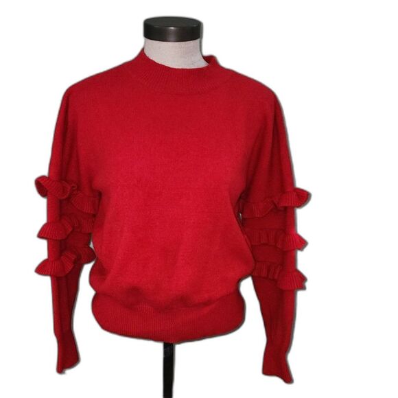 Line & Dot Red Ruffle Sleeve Mock Turtleneck Sweater Size M - Picture 10 of 10